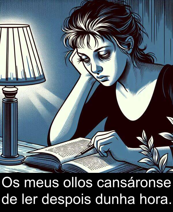 dunha: Os meus ollos cansáronse de ler despois dunha hora.