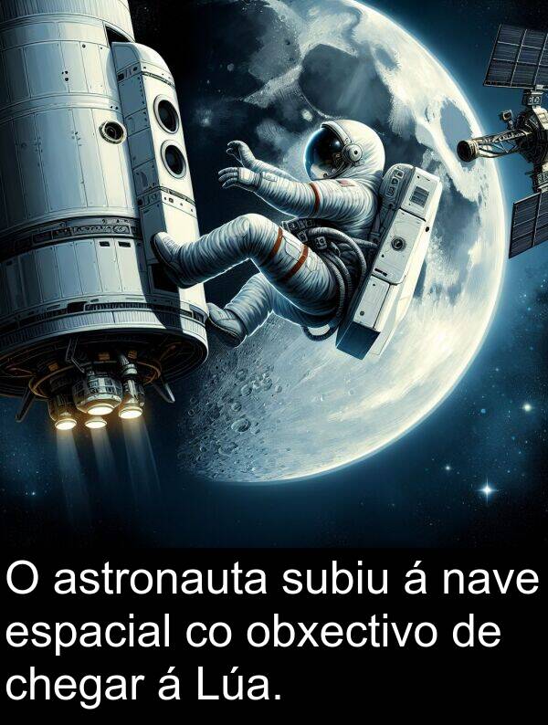 espacial: O astronauta subiu á nave espacial co obxectivo de chegar á Lúa.