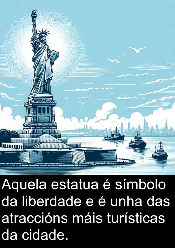 estatua: Aquela estatua é símbolo da liberdade e é unha das atraccións máis turísticas da cidade.