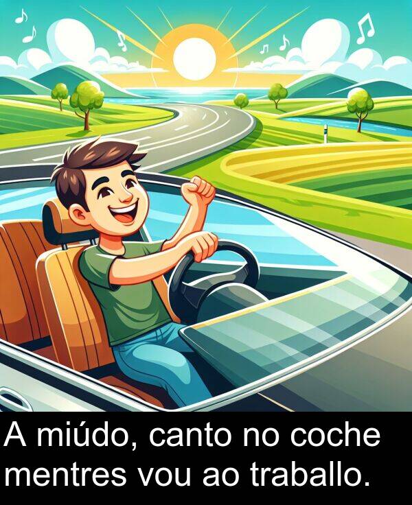 mentres: A miúdo, canto no coche mentres vou ao traballo.