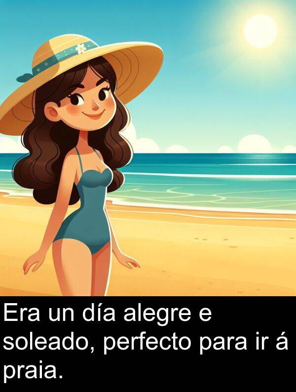 alegre: Era un día alegre e soleado, perfecto para ir á praia.