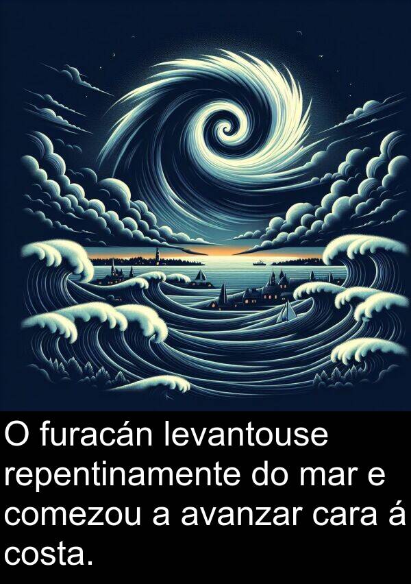 furacán: O furacán levantouse repentinamente do mar e comezou a avanzar cara á costa.