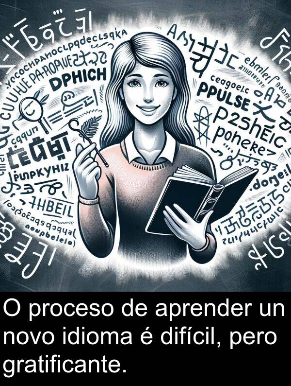 difícil: O proceso de aprender un novo idioma é difícil, pero gratificante.