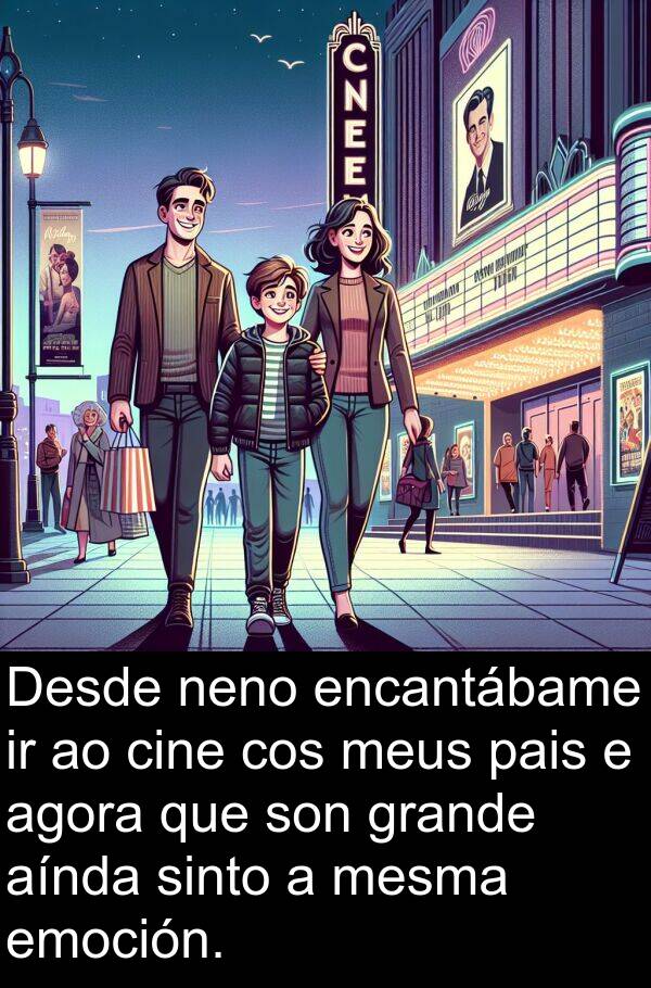 encantábame: Desde neno encantábame ir ao cine cos meus pais e agora que son grande aínda sinto a mesma emoción.