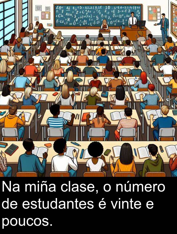 estudantes: Na miña clase, o número de estudantes é vinte e poucos.