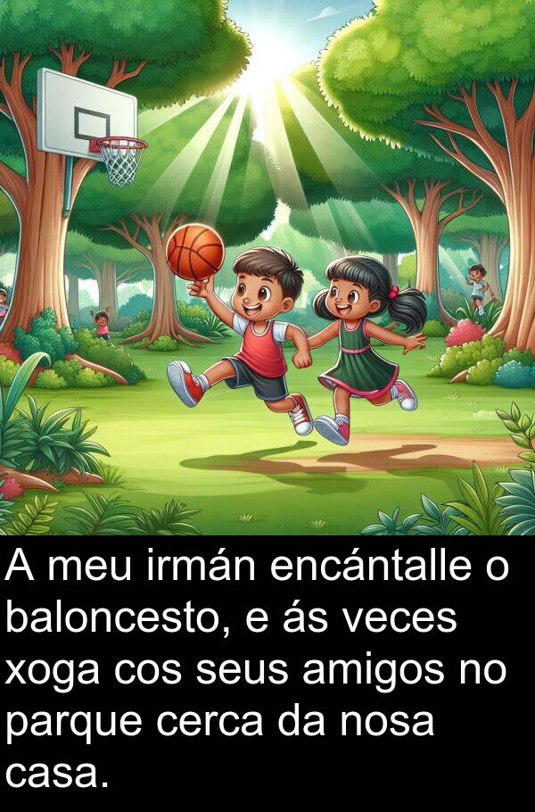 amigos: A meu irmán encántalle o baloncesto, e ás veces xoga cos seus amigos no parque cerca da nosa casa.