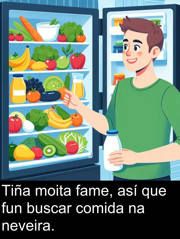 fun: Tiña moita fame, así que fun buscar comida na neveira.