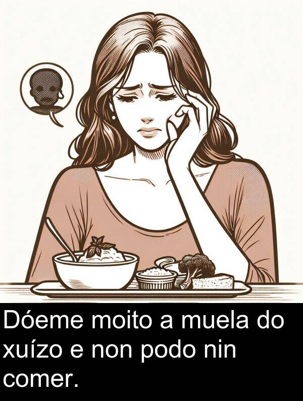 comer: Dóeme moito a muela do xuízo e non podo nin comer.