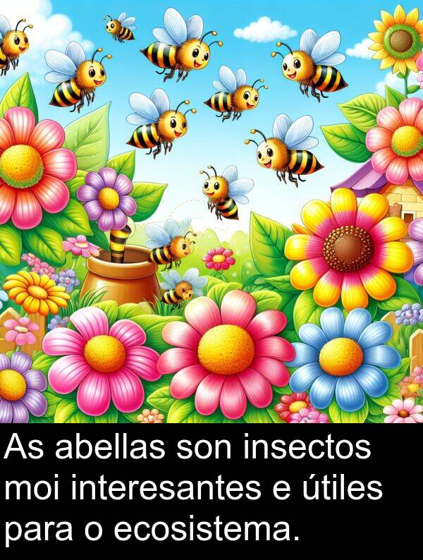 interesantes: As abellas son insectos moi interesantes e útiles para o ecosistema.