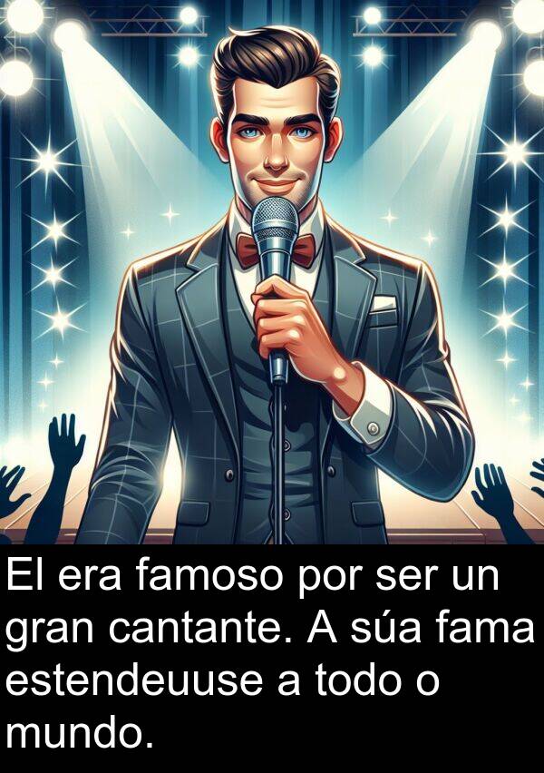estendeuuse: El era famoso por ser un gran cantante. A súa fama estendeuuse a todo o mundo.