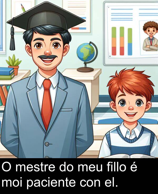 el: O mestre do meu fillo é moi paciente con el.