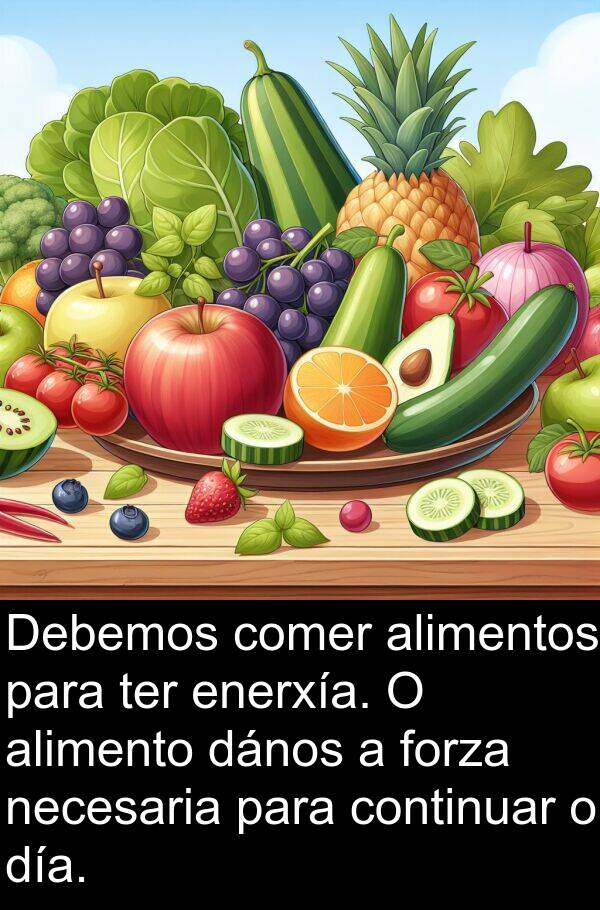 ter: Debemos comer alimentos para ter enerxía. O alimento dános a forza necesaria para continuar o día.