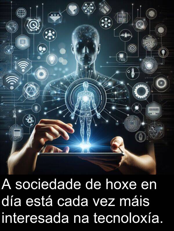 sociedade: A sociedade de hoxe en día está cada vez máis interesada na tecnoloxía.