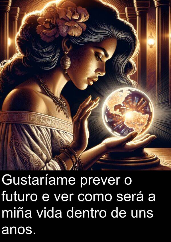 futuro: Gustaríame prever o futuro e ver como será a miña vida dentro de uns anos.