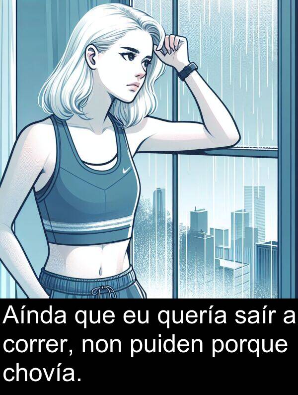 porque: Aínda que eu quería saír a correr, non puiden porque chovía.