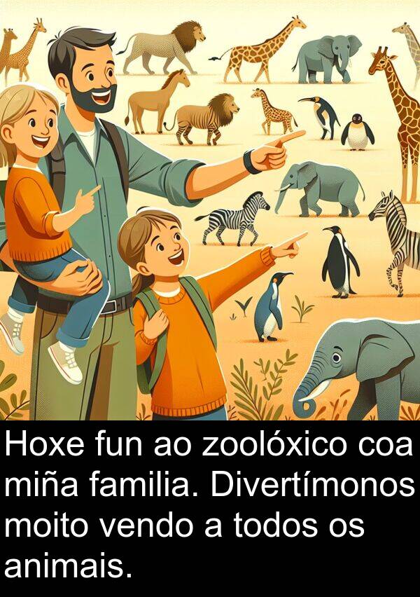 fun: Hoxe fun ao zoolóxico coa miña familia. Divertímonos moito vendo a todos os animais.