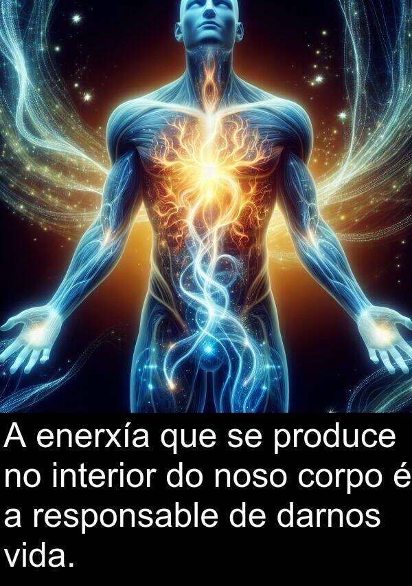 interior: A enerxía que se produce no interior do noso corpo é a responsable de darnos vida.