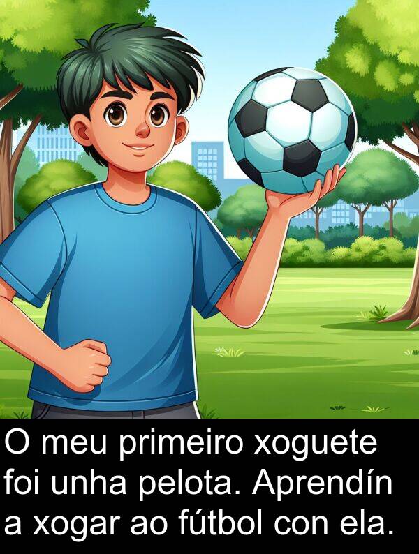 fútbol: O meu primeiro xoguete foi unha pelota. Aprendín a xogar ao fútbol con ela.