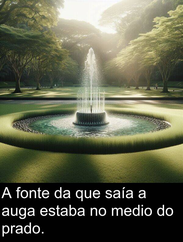 medio: A fonte da que saía a auga estaba no medio do prado.