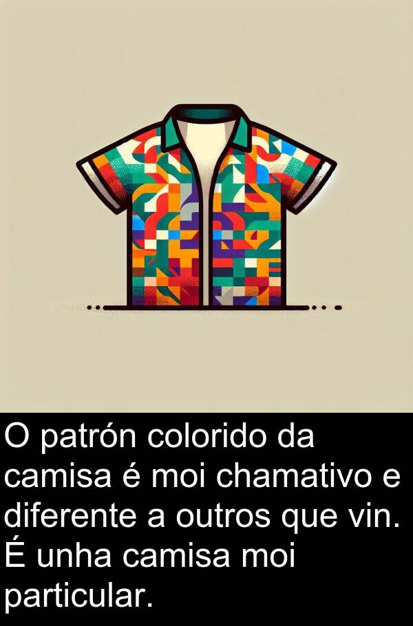 colorido: O patrón colorido da camisa é moi chamativo e diferente a outros que vin. É unha camisa moi particular.