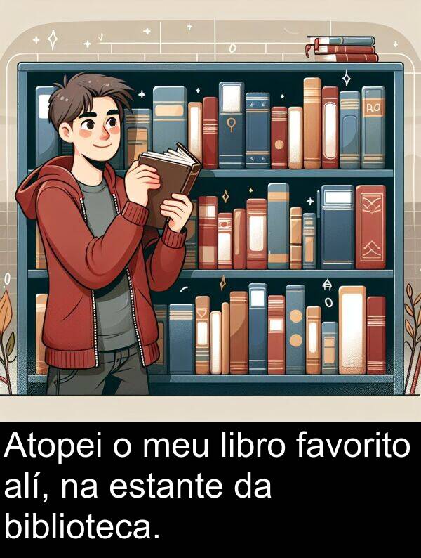 estante: Atopei o meu libro favorito alí, na estante da biblioteca.
