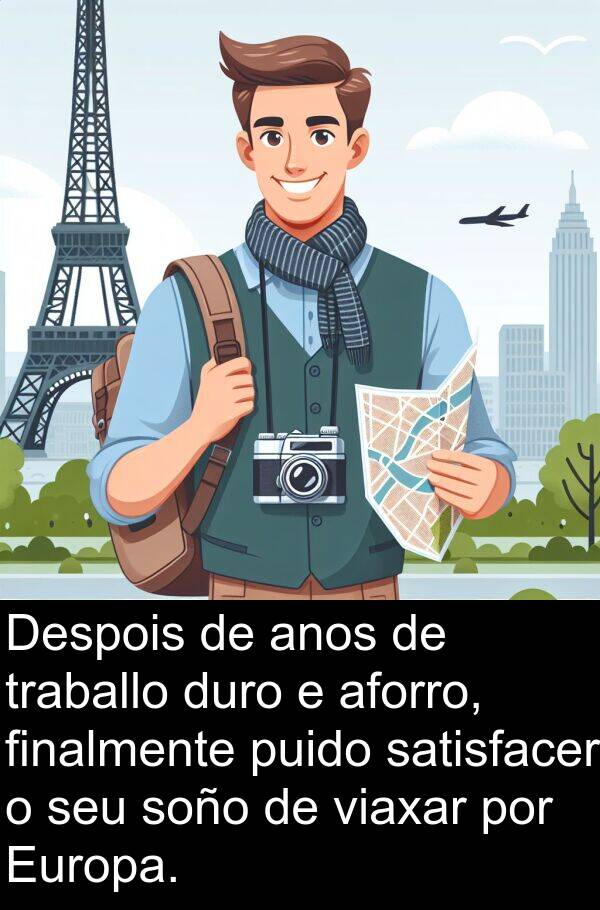 soño: Despois de anos de traballo duro e aforro, finalmente puido satisfacer o seu soño de viaxar por Europa.