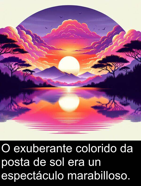 colorido: O exuberante colorido da posta de sol era un espectáculo marabilloso.