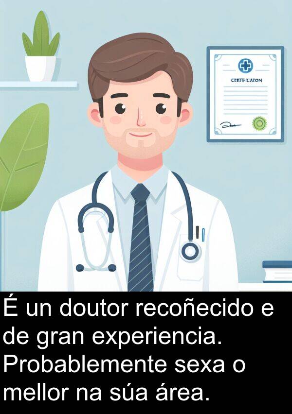 recoñecido: É un doutor recoñecido e de gran experiencia. Probablemente sexa o mellor na súa área.