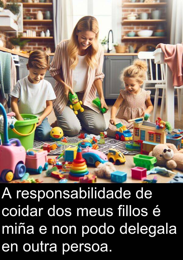 responsabilidade: A responsabilidade de coidar dos meus fillos é miña e non podo delegala en outra persoa.