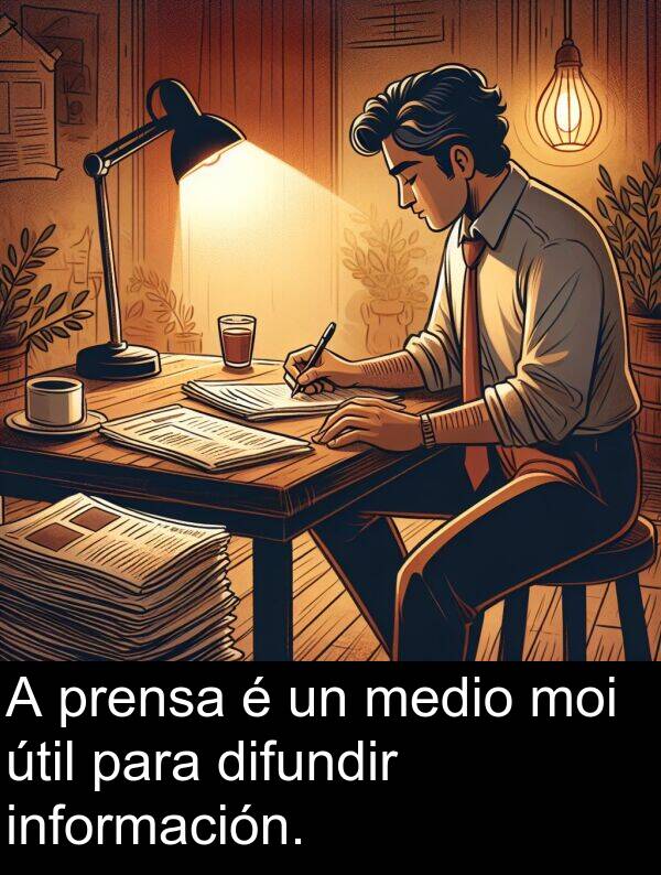 medio: A prensa é un medio moi útil para difundir información.