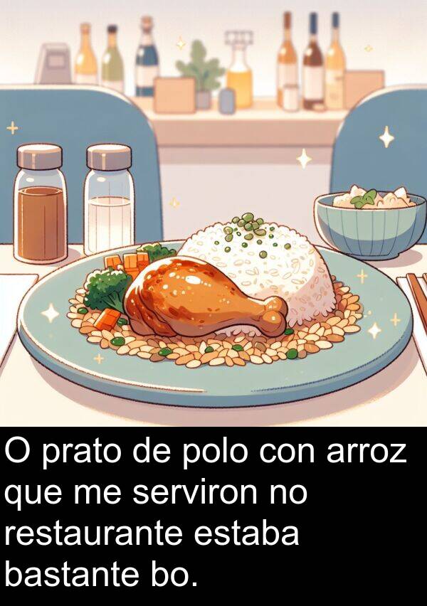 arroz: O prato de polo con arroz que me serviron no restaurante estaba bastante bo.