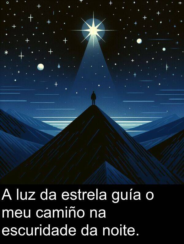 guía: A luz da estrela guía o meu camiño na escuridade da noite.