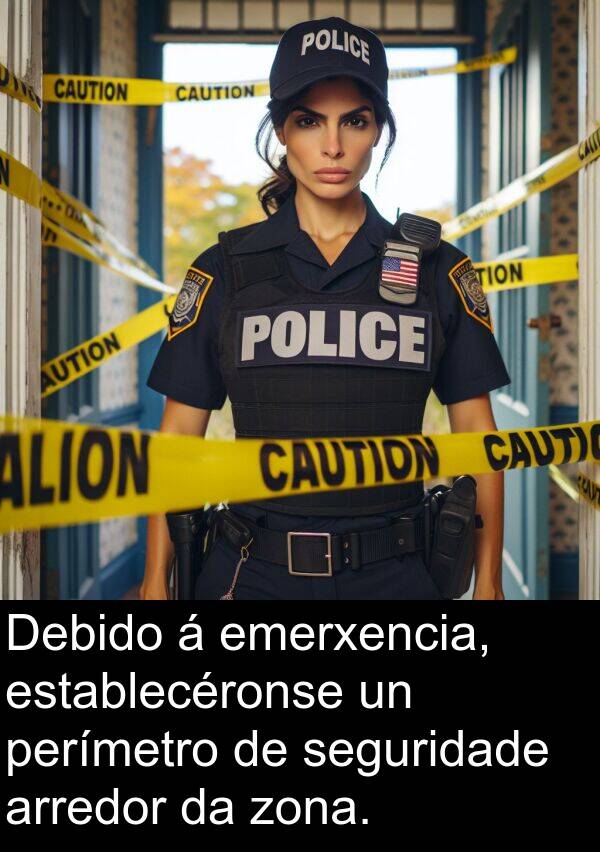 arredor: Debido á emerxencia, establecéronse un perímetro de seguridade arredor da zona.