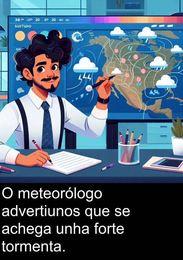 forte: O meteorólogo advertiunos que se achega unha forte tormenta.