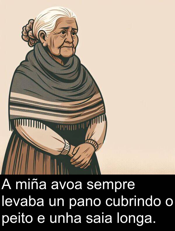 pano: A miña avoa sempre levaba un pano cubrindo o peito e unha saia longa.