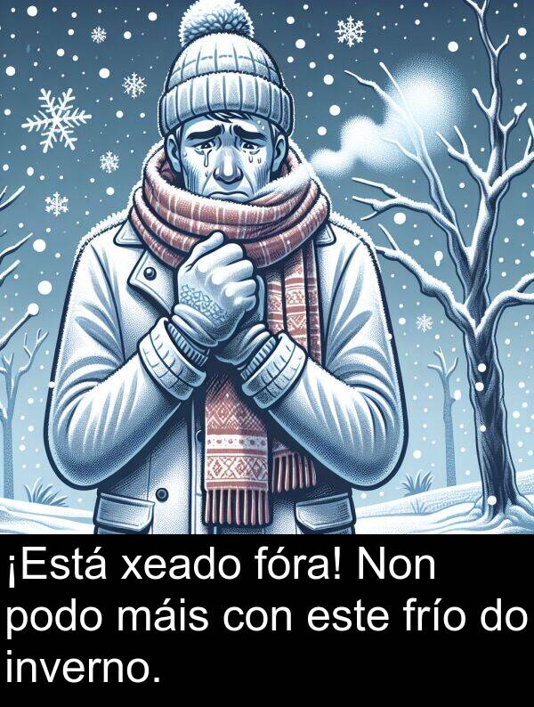 frío: ¡Está xeado fóra! Non podo máis con este frío do inverno.