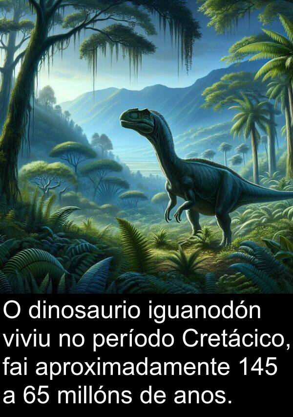 anos: O dinosaurio iguanodón viviu no período Cretácico, fai aproximadamente 145 a 65 millóns de anos.