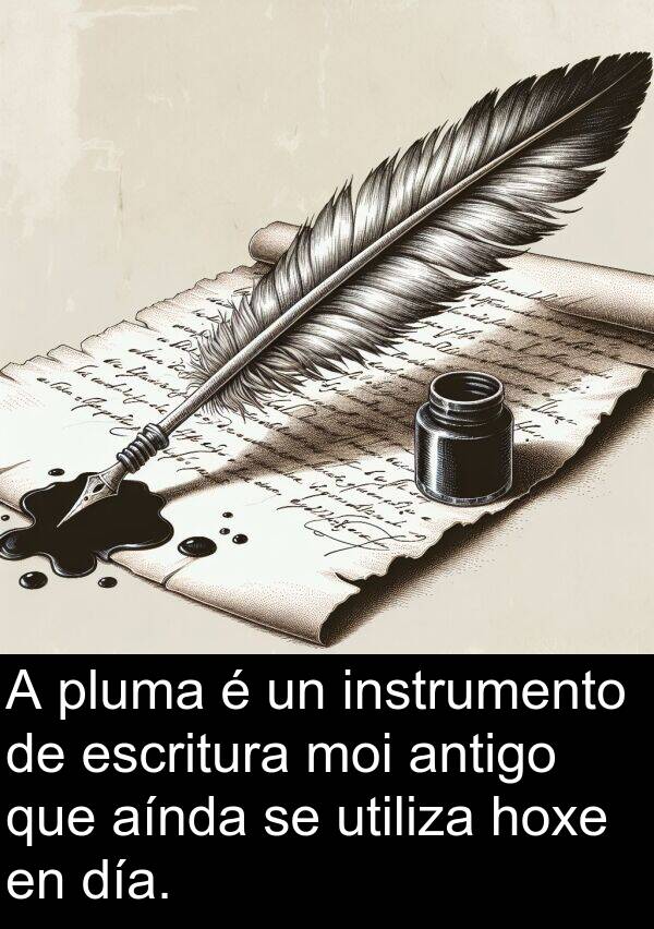 escritura: A pluma é un instrumento de escritura moi antigo que aínda se utiliza hoxe en día.