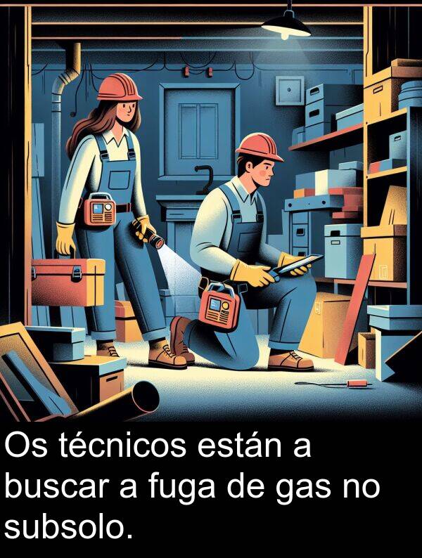están: Os técnicos están a buscar a fuga de gas no subsolo.