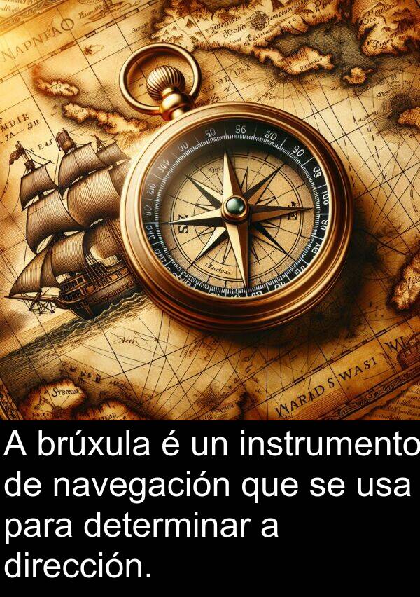 navegación: A brúxula é un instrumento de navegación que se usa para determinar a dirección.