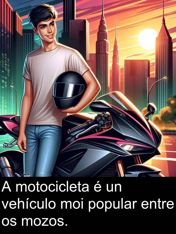 entre: A motocicleta é un vehículo moi popular entre os mozos.