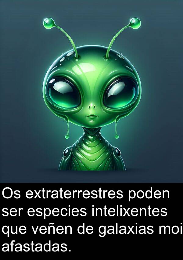 especies: Os extraterrestres poden ser especies intelixentes que veñen de galaxias moi afastadas.
