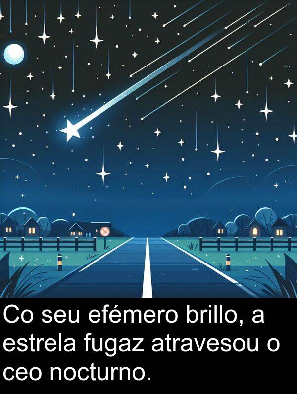 brillo: Co seu efémero brillo, a estrela fugaz atravesou o ceo nocturno.