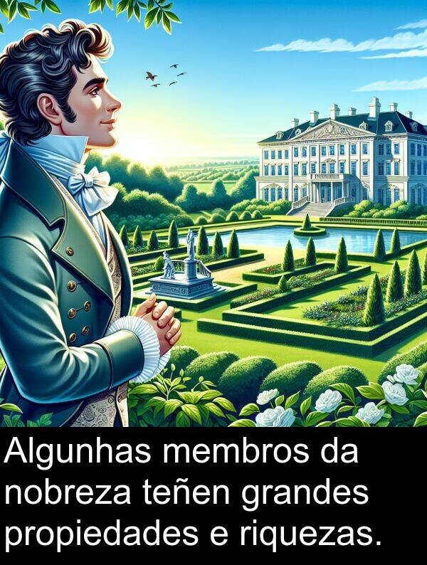 riquezas: Algunhas membros da nobreza teñen grandes propiedades e riquezas.