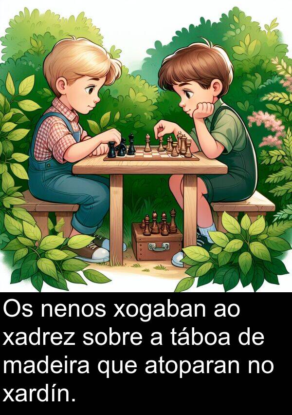 madeira: Os nenos xogaban ao xadrez sobre a táboa de madeira que atoparan no xardín.