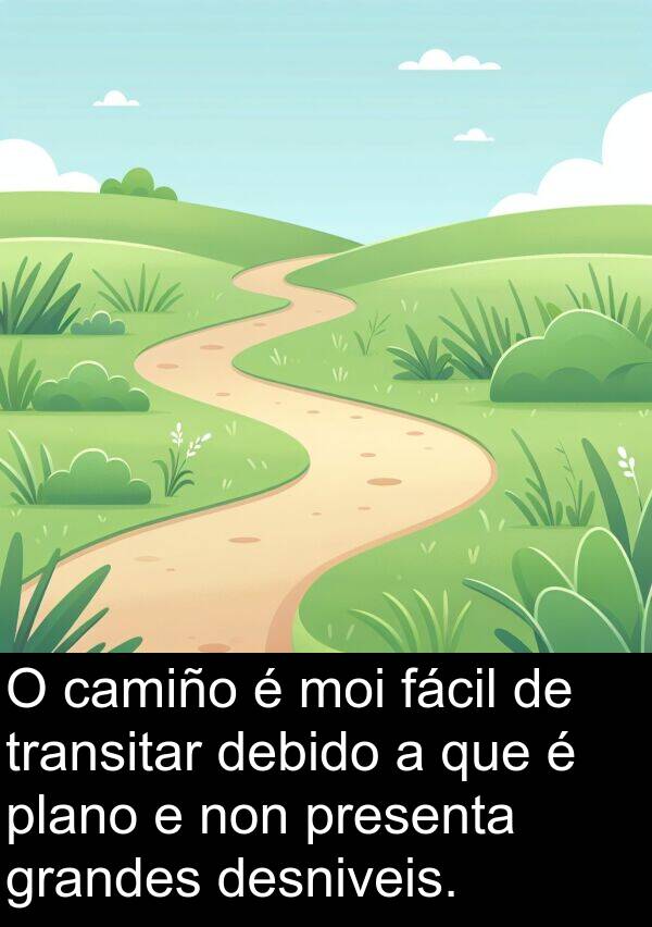 transitar: O camiño é moi fácil de transitar debido a que é plano e non presenta grandes desniveis.