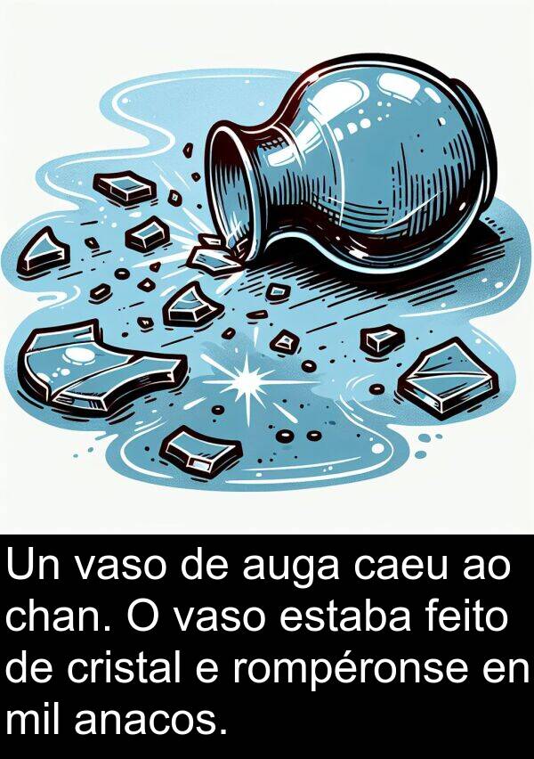 vaso: Un vaso de auga caeu ao chan. O vaso estaba feito de cristal e rompéronse en mil anacos.