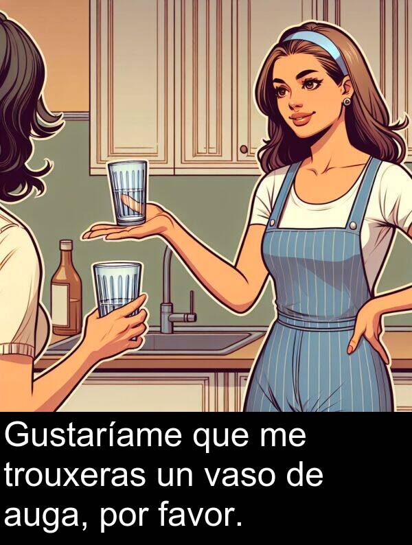 por: Gustaríame que me trouxeras un vaso de auga, por favor.