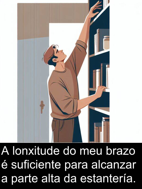 lonxitude: A lonxitude do meu brazo é suficiente para alcanzar a parte alta da estantería.
