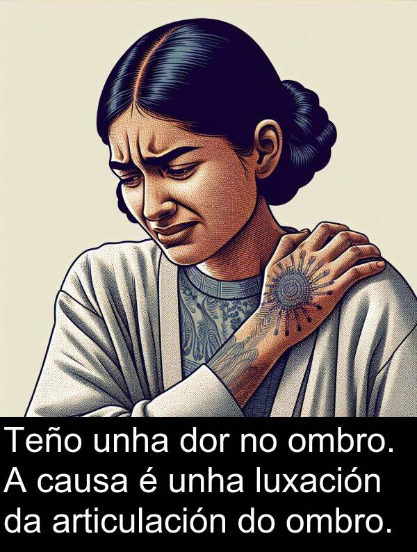articulación: Teño unha dor no ombro. A causa é unha luxación da articulación do ombro.